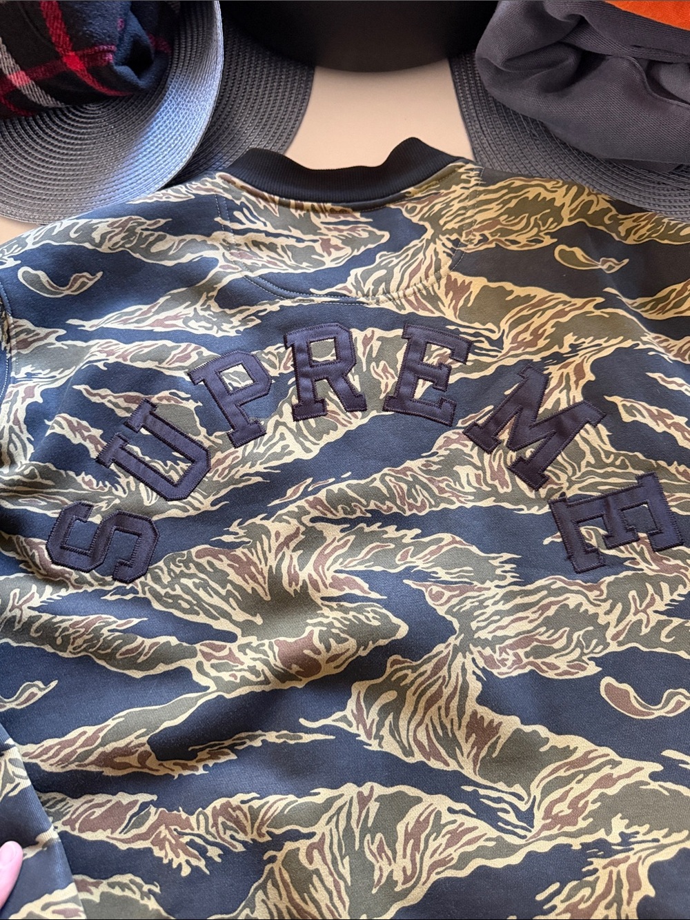 Supreme x Champion Tiger Camo Bomber Jacket in Olive & Black with Logo Patch - Picture 6 of 6